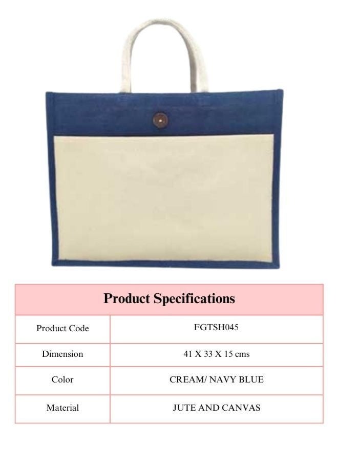 Fatio Set of 10 Eco-Friendly Jute Canvas Bags – Cream and Navy Blue, Durable & Stylish - Image 4